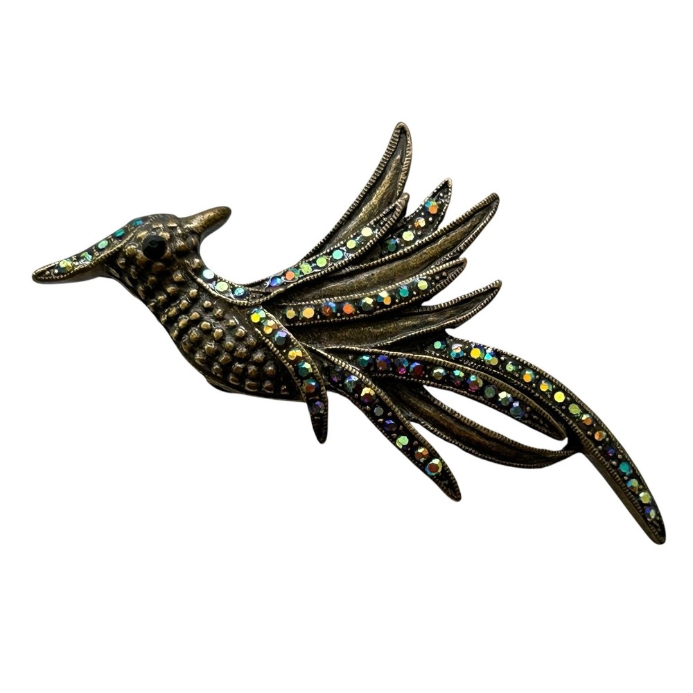 Bird Brooch Pin Vintage Style‎ Aurora Borealis Rhinestones Statement Jewelry